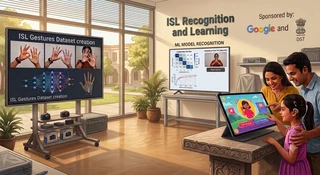An illustration of three main aspects of the project: (1) Developing a large dataset of ISL gestures, (2) ML-based recognition, (3) Game-based learning.